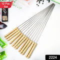 BBQ Skewers – Stainless Steel with Wooden Handles, Set of 12 | Indo Glow