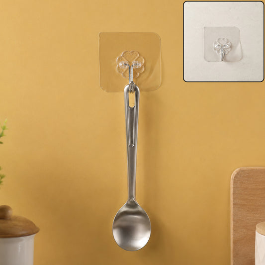 Transparent adhesive flower wall hook in use
