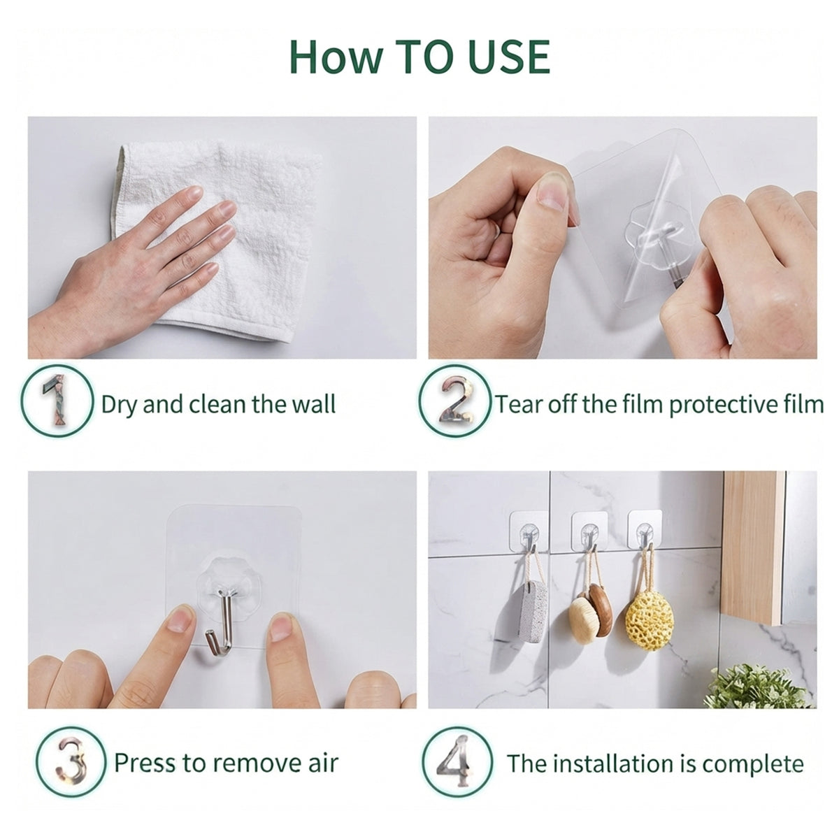 Wall mounted transparent hook detail