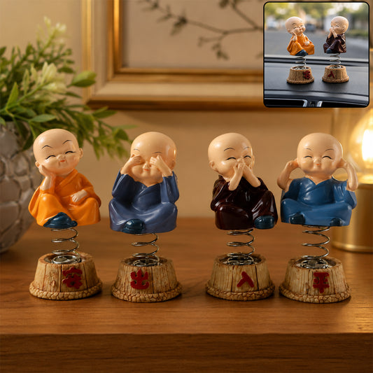 Baby monk Buddha bobblehead figurine set of 4 for car dashboard