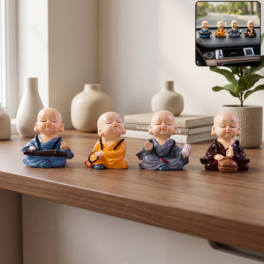 Little monk Buddha statue set of 4 for car dashboard decor