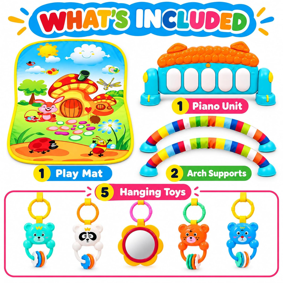 Baby piano activity play gym with hanging toys Baby_Piano_Play_Gym_04_Contents