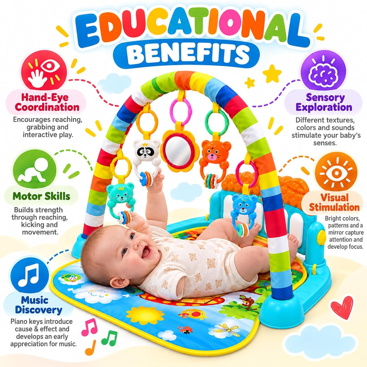 Baby piano activity play gym with hanging toys Baby_Piano_Play_Gym_08_Educational_Details