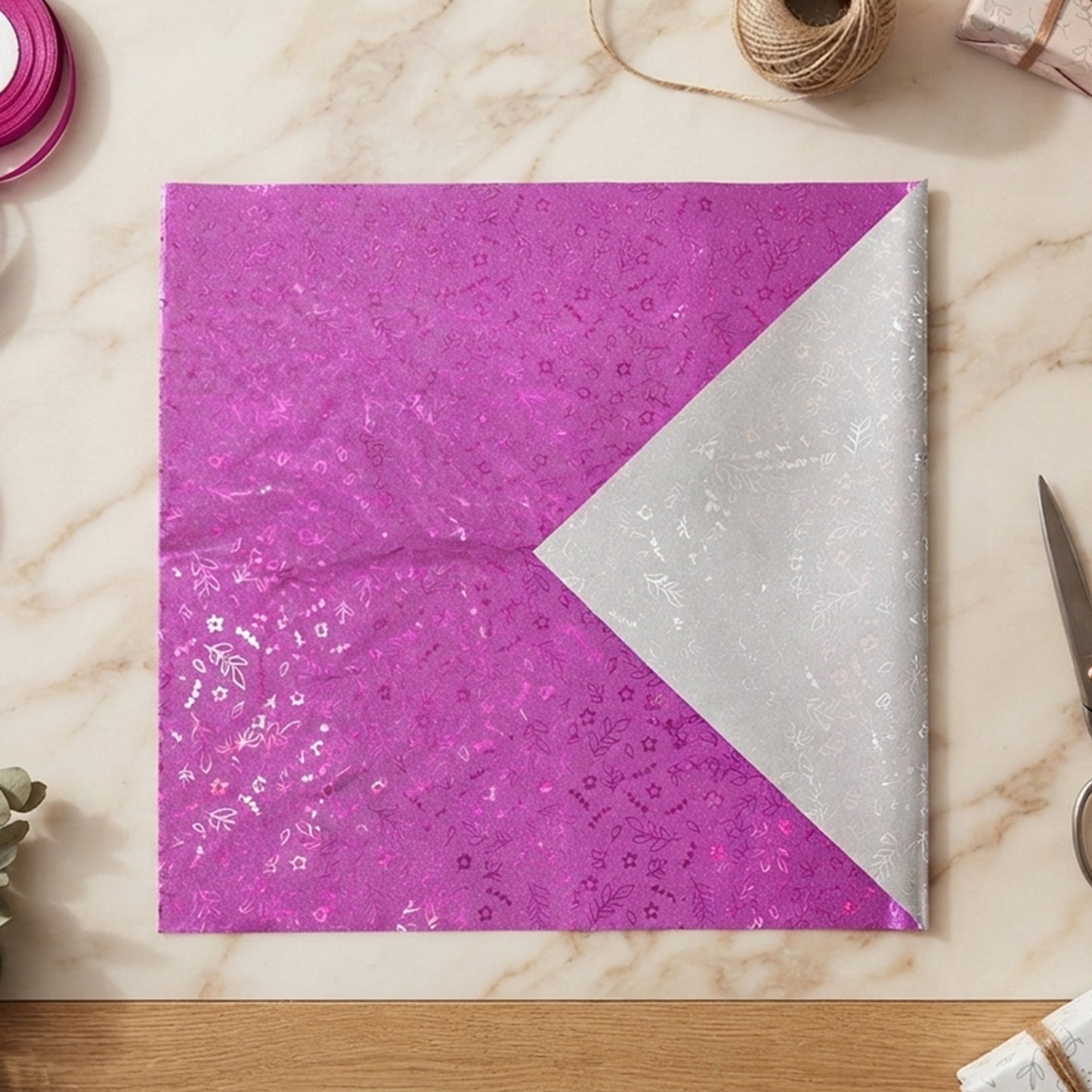 Purple and silver gift wrapping paper sheet