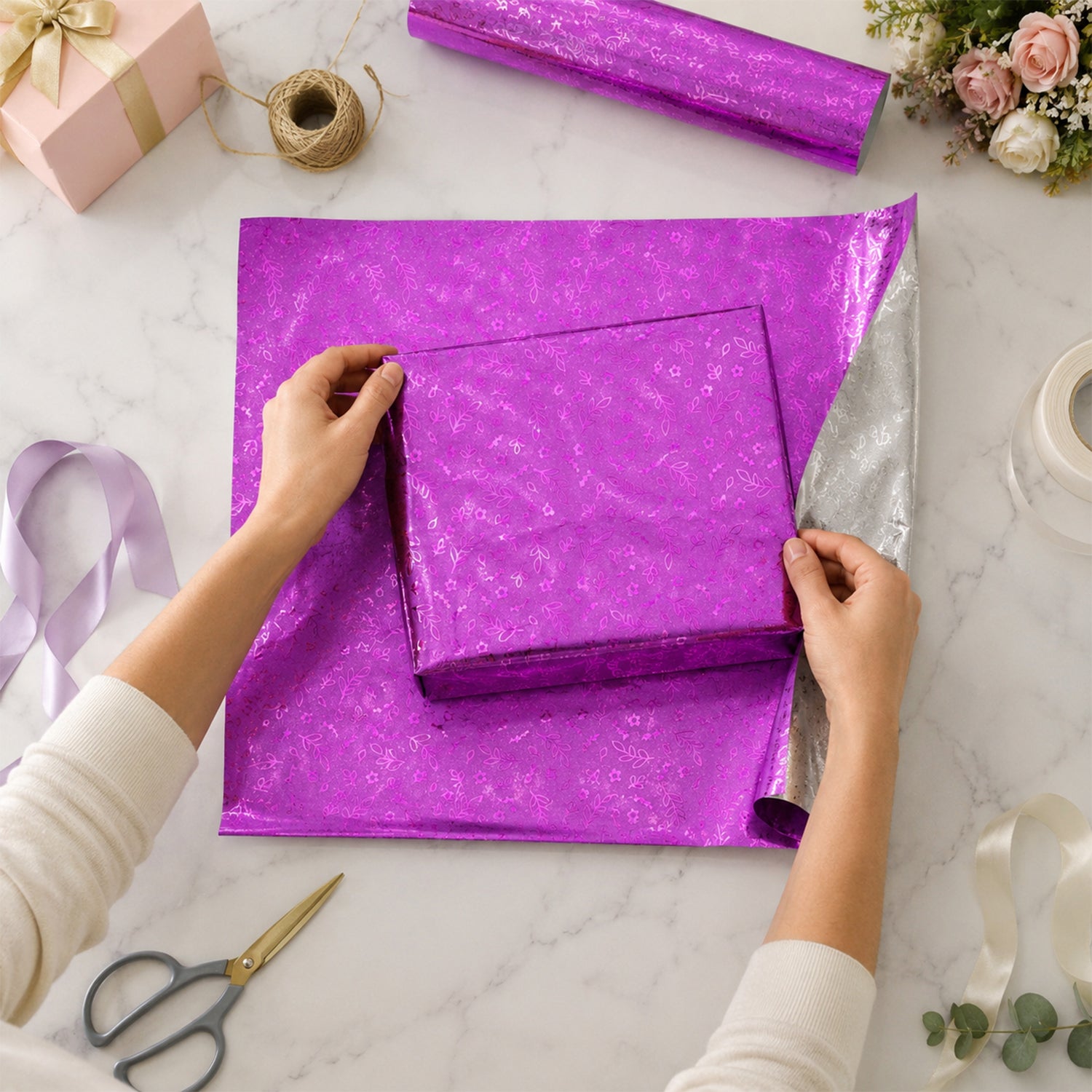 Gift wrapping paper in use