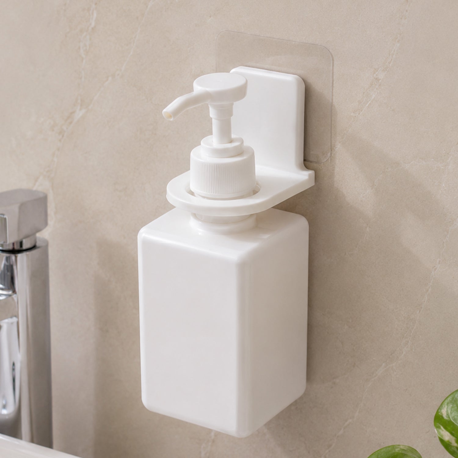 Wall holder supporting pump dispenser bottle