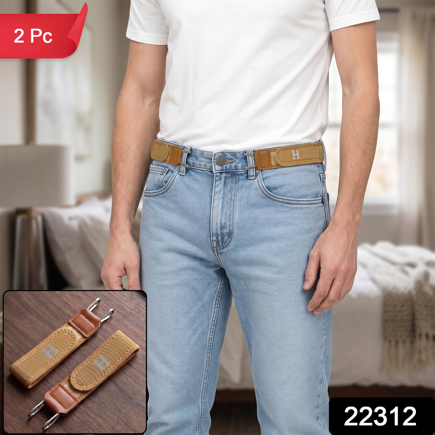 22312 buckleless elastic waist belt hooks 2-piece SKU image