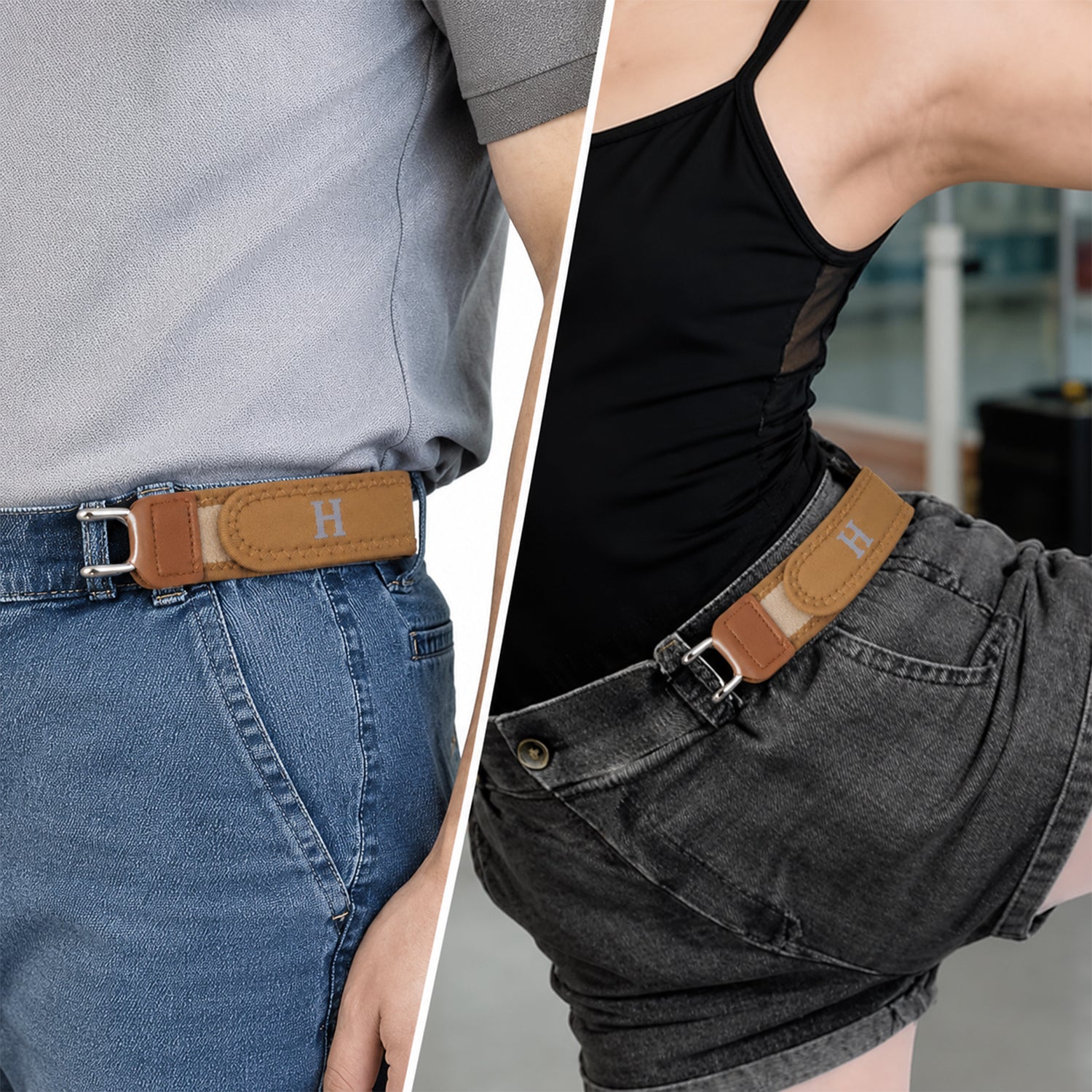 Buckleless elastic waist belt hooks for men and women