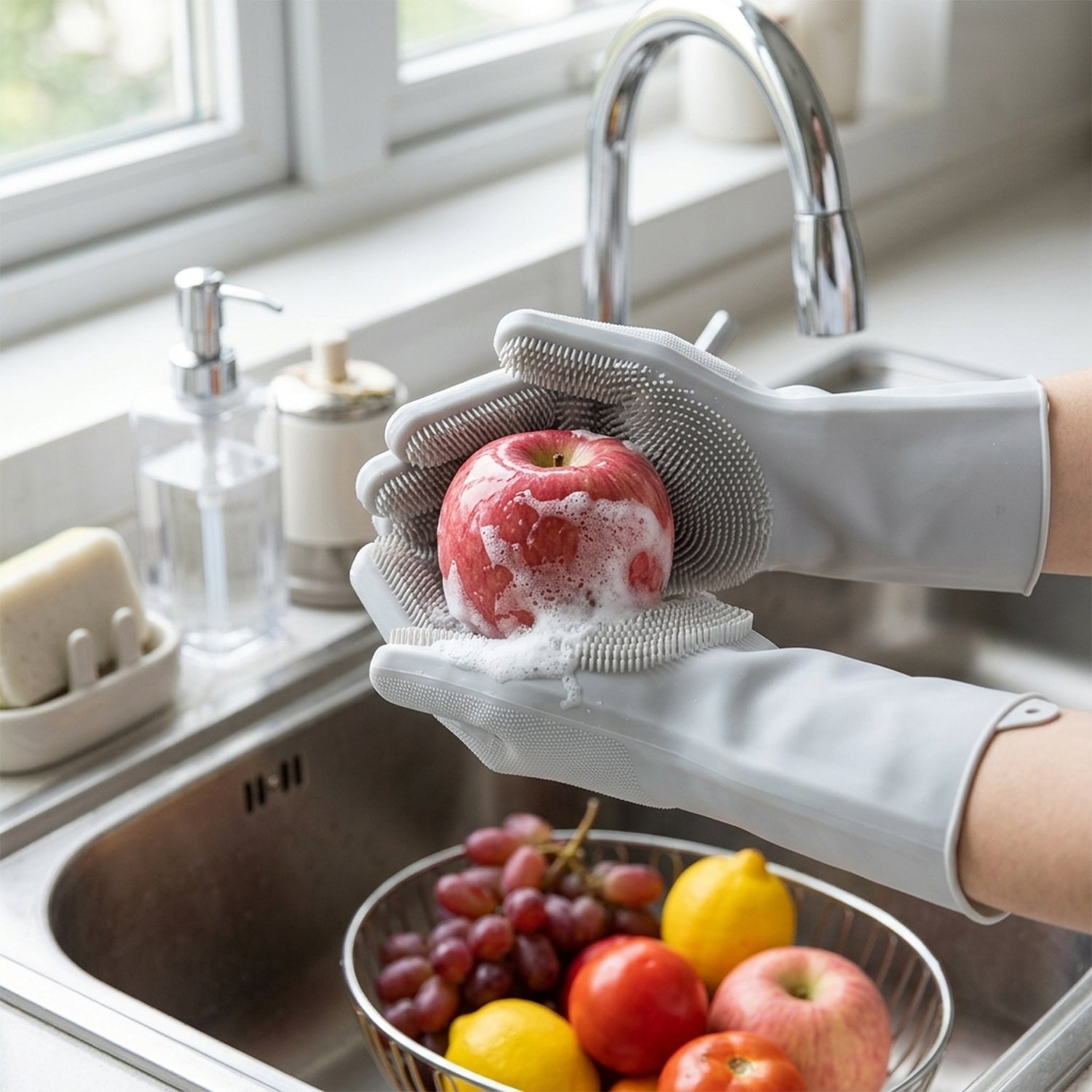 silicone cleaning gloves washing fruits