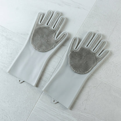 reusable grey silicone cleaning gloves pair