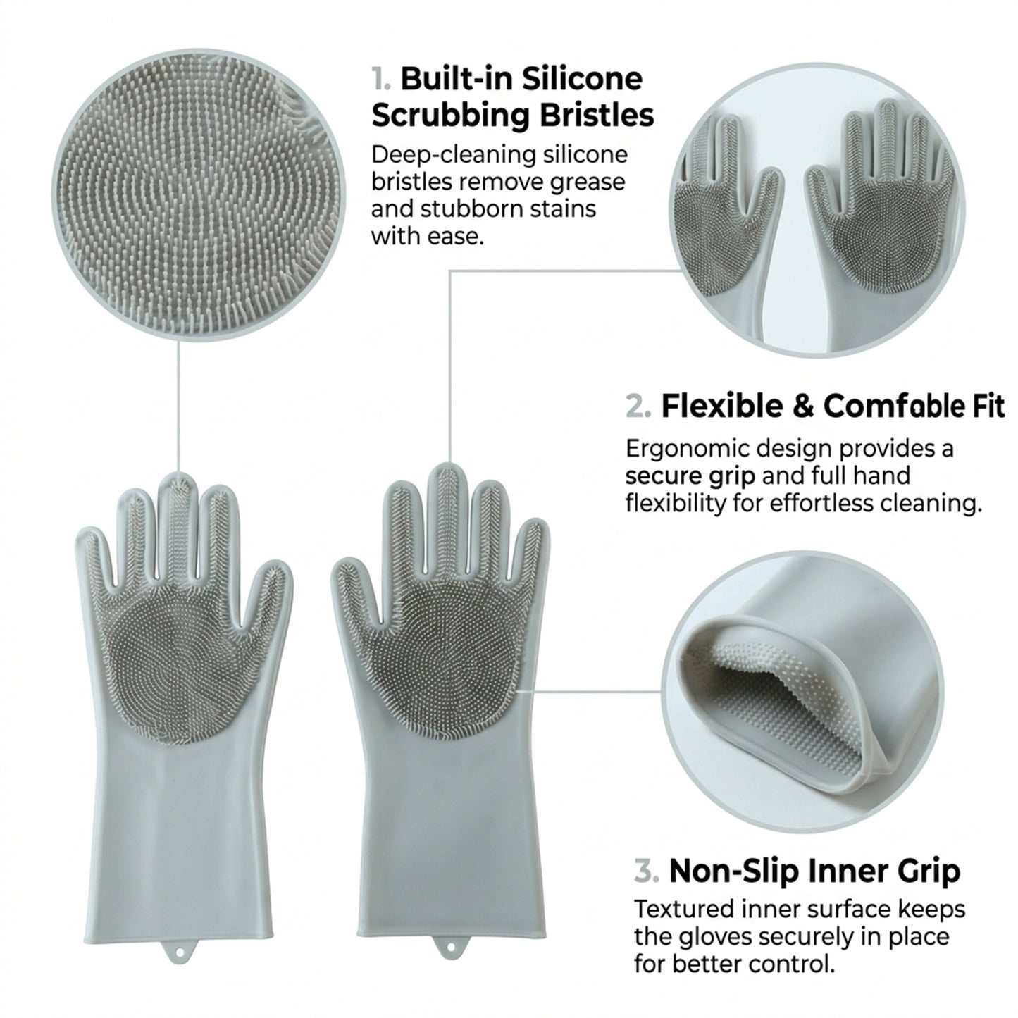 silicone cleaning gloves scrubbing bristles features