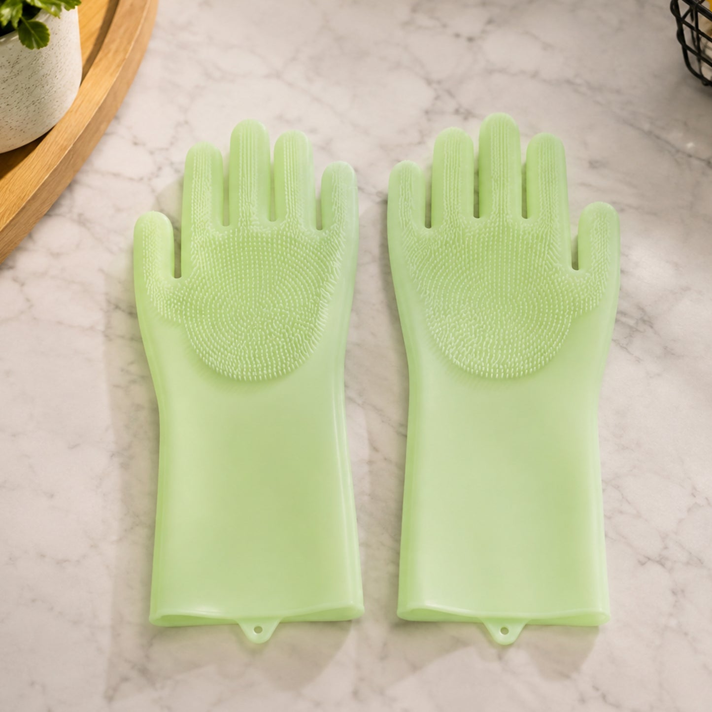 Pair of silicone scrubber cleaning gloves