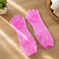 Long Cuff Silicone Scrubber Cleaning Gloves for Kitchen and Home Use (1 Pair Set)