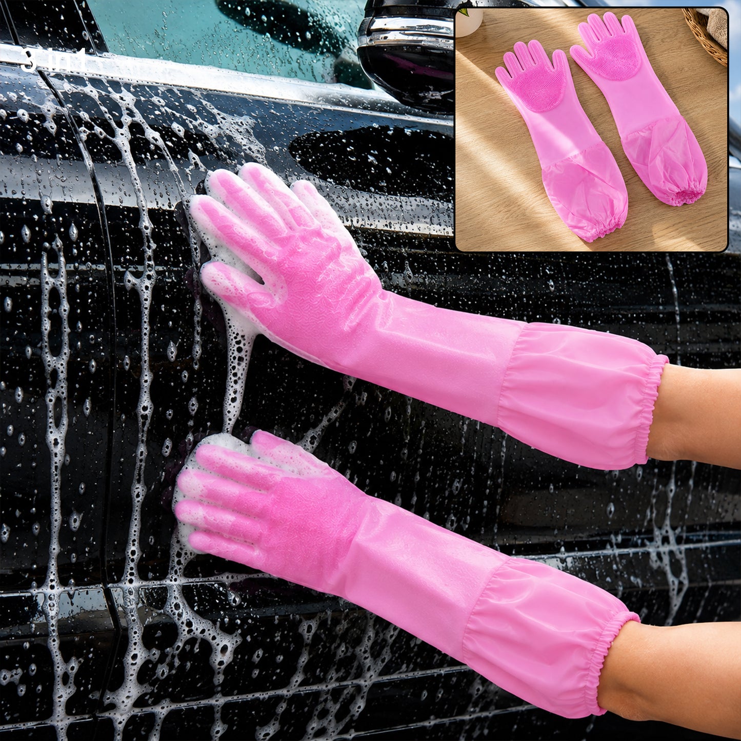 Silicone scrubber cleaning gloves lifestyle image