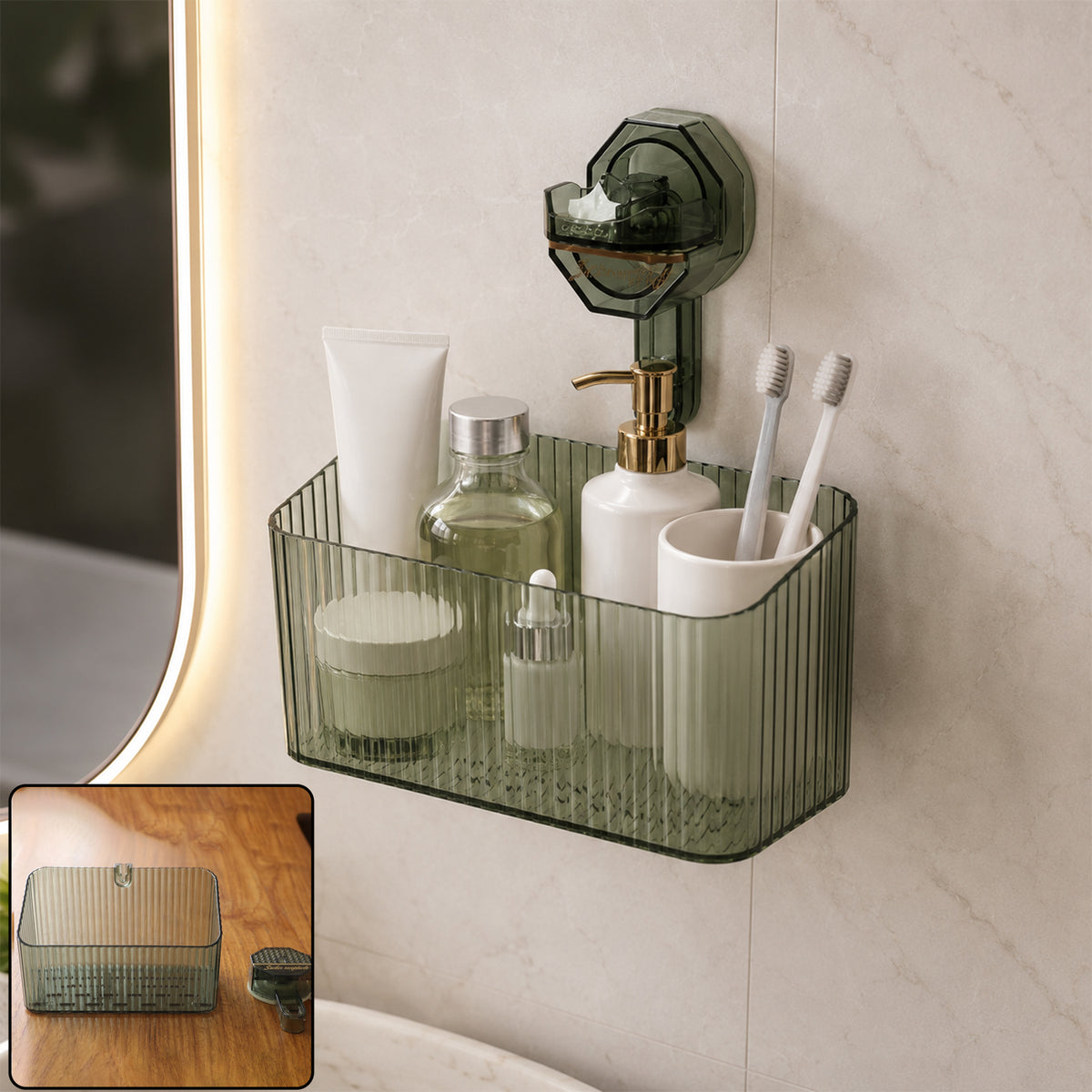 Transparent wall mounted storage organizer lifestyle view