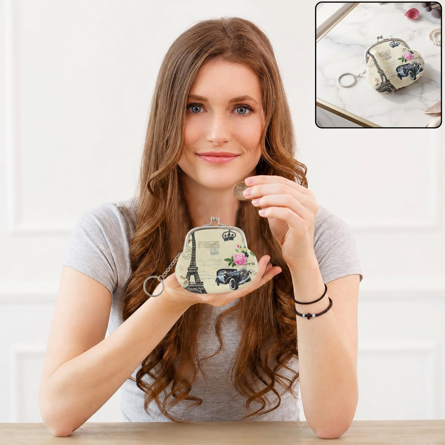 Cute printed mini canvas coin purse keychain