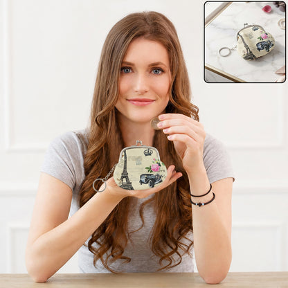 Cute printed mini canvas coin purse keychain