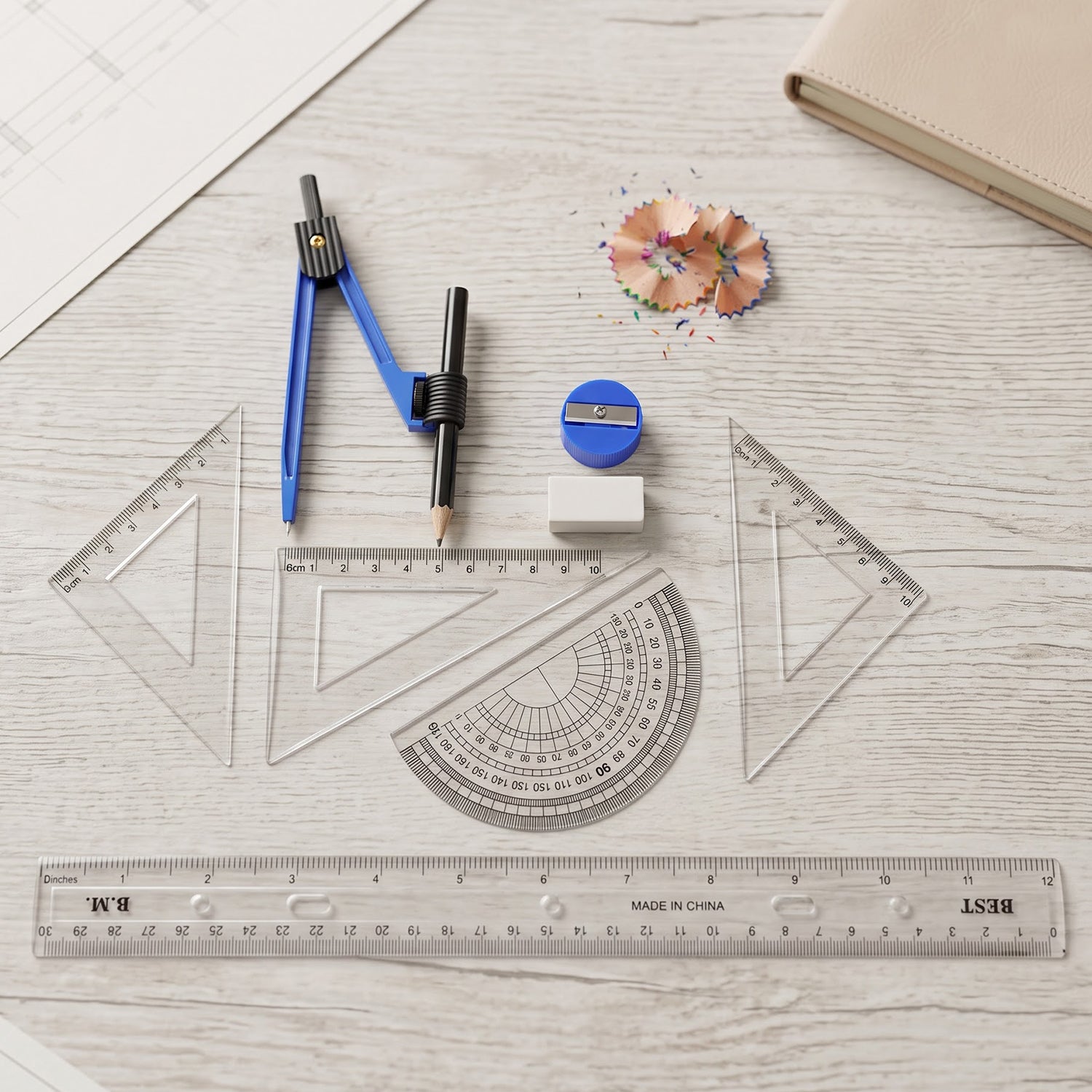 Complete geometry stationery supplies set