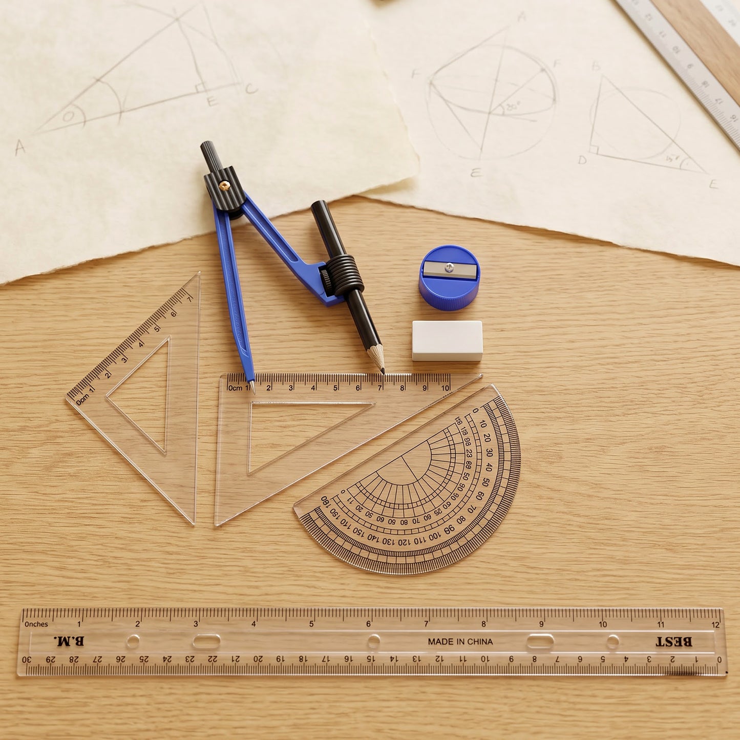 School geometry drawing instruments set