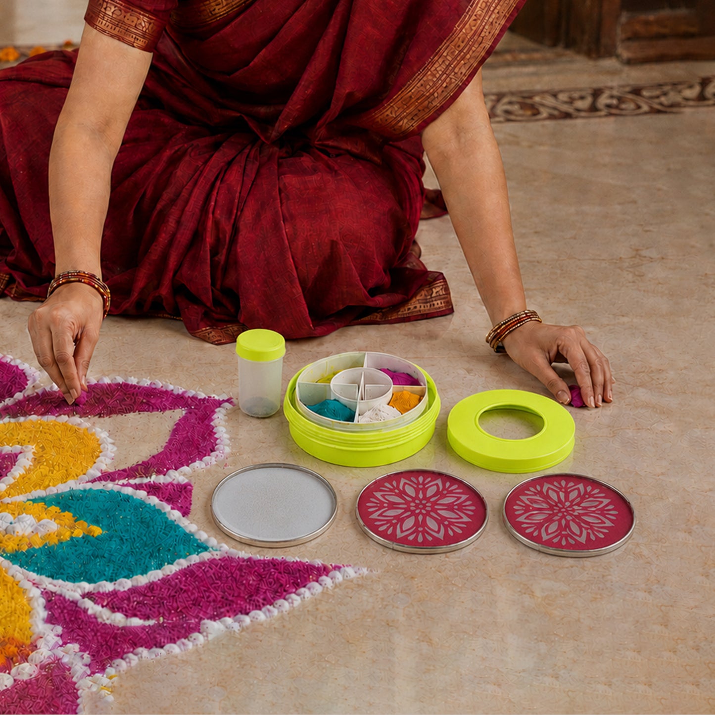 Rangoli maker set live festive use photo