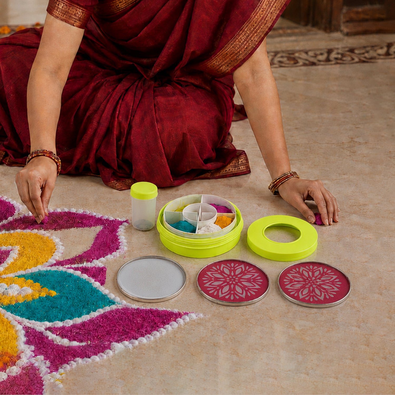 Rangoli maker set live festive use photo
