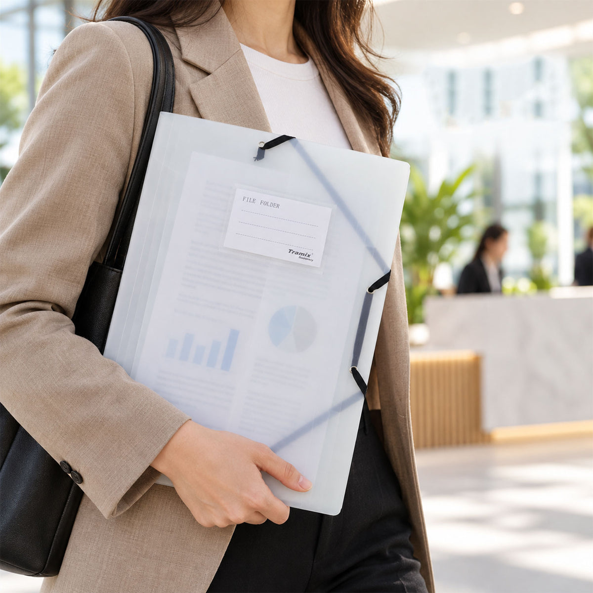 Transparent elastic band document folder carried for office use