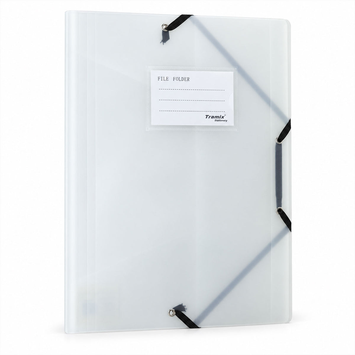 Transparent elastic band file folder on white background