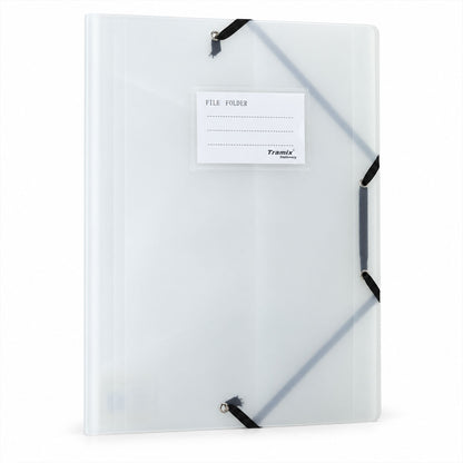 Transparent elastic band file folder on white background