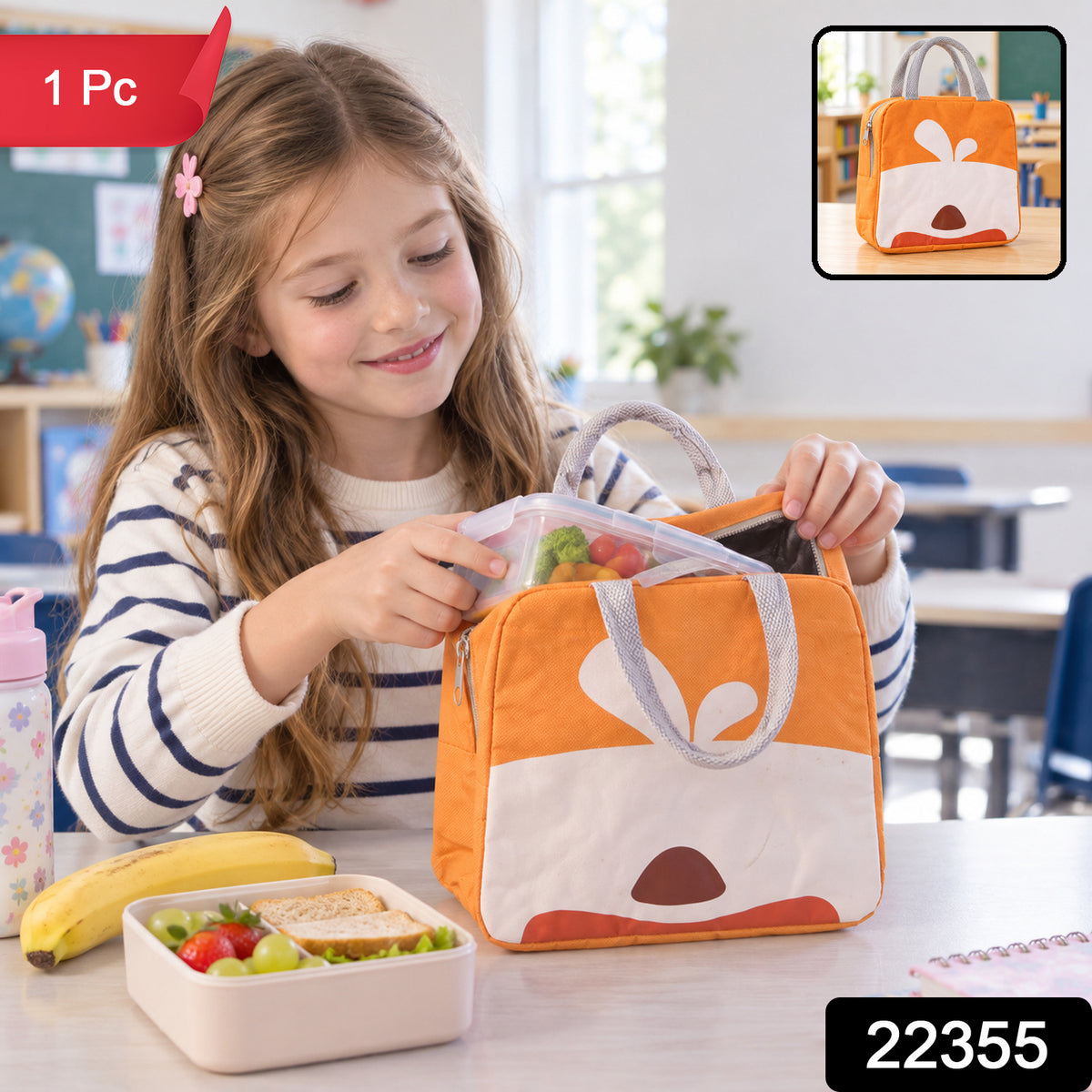 Insulated Cartoon Lunch Bag with Zipper Closure and Carry Handles for Kids Meals
