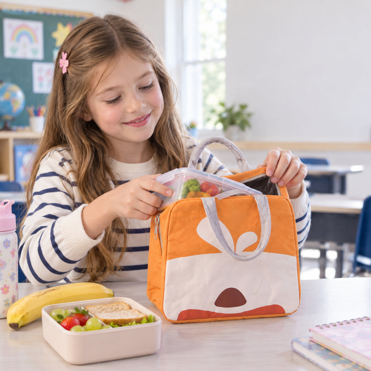 Insulated Cartoon Lunch Bag with Zipper Closure and Carry Handles for Kids Meals