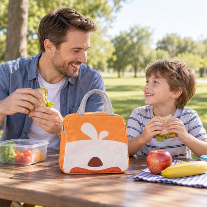 Insulated Cartoon Lunch Bag with Zipper Closure and Carry Handles for Kids Meals