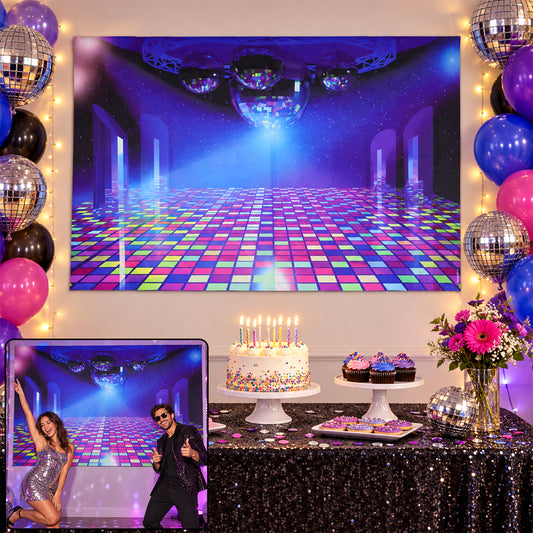Disco dance floor print backdrop curtain
