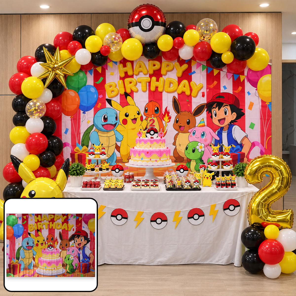 Cartoon birthday cake printed party backdrop - view 01
