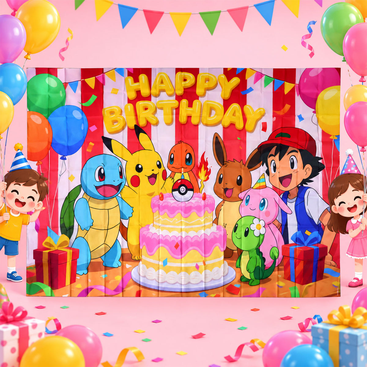 Cartoon birthday cake printed party backdrop - view 03