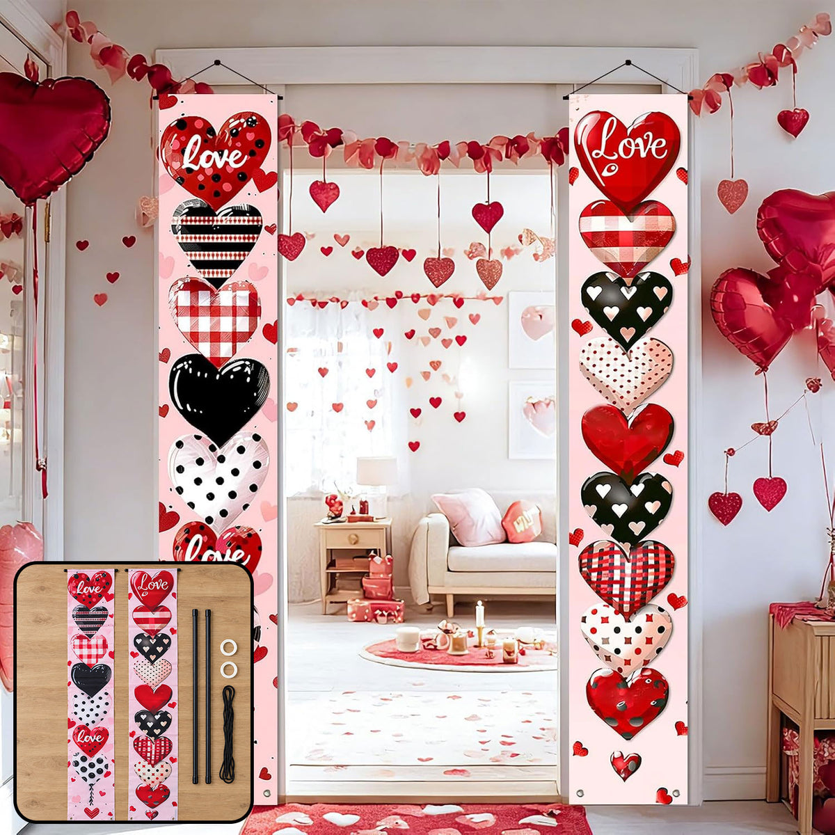 Love heart printed door hanging backdrop