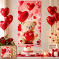 Teddy Bear and Heart Backdrop Curtain for Romantic Party Decoration (210x100 Cm)