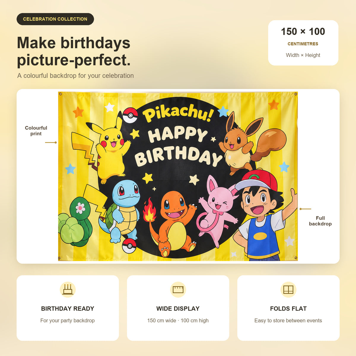 Birthday backdrop curtain features infographic