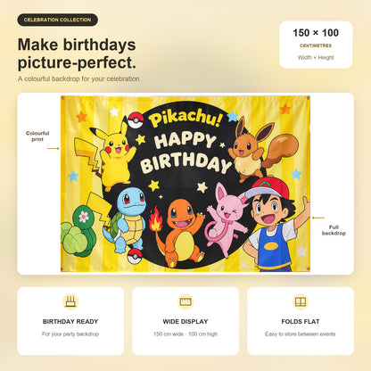 Birthday backdrop curtain features infographic