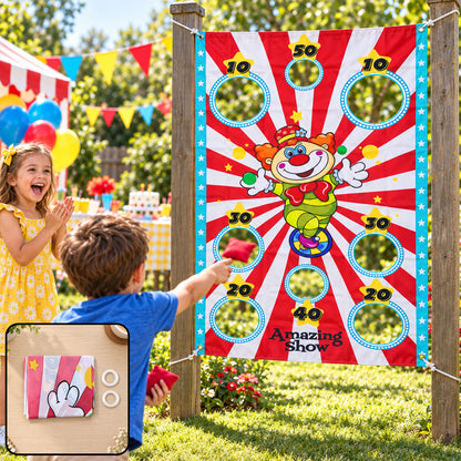 Clown target banner used for a party toss game