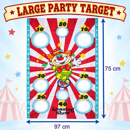 Clown target banner size guide marked 97 by 75 cm