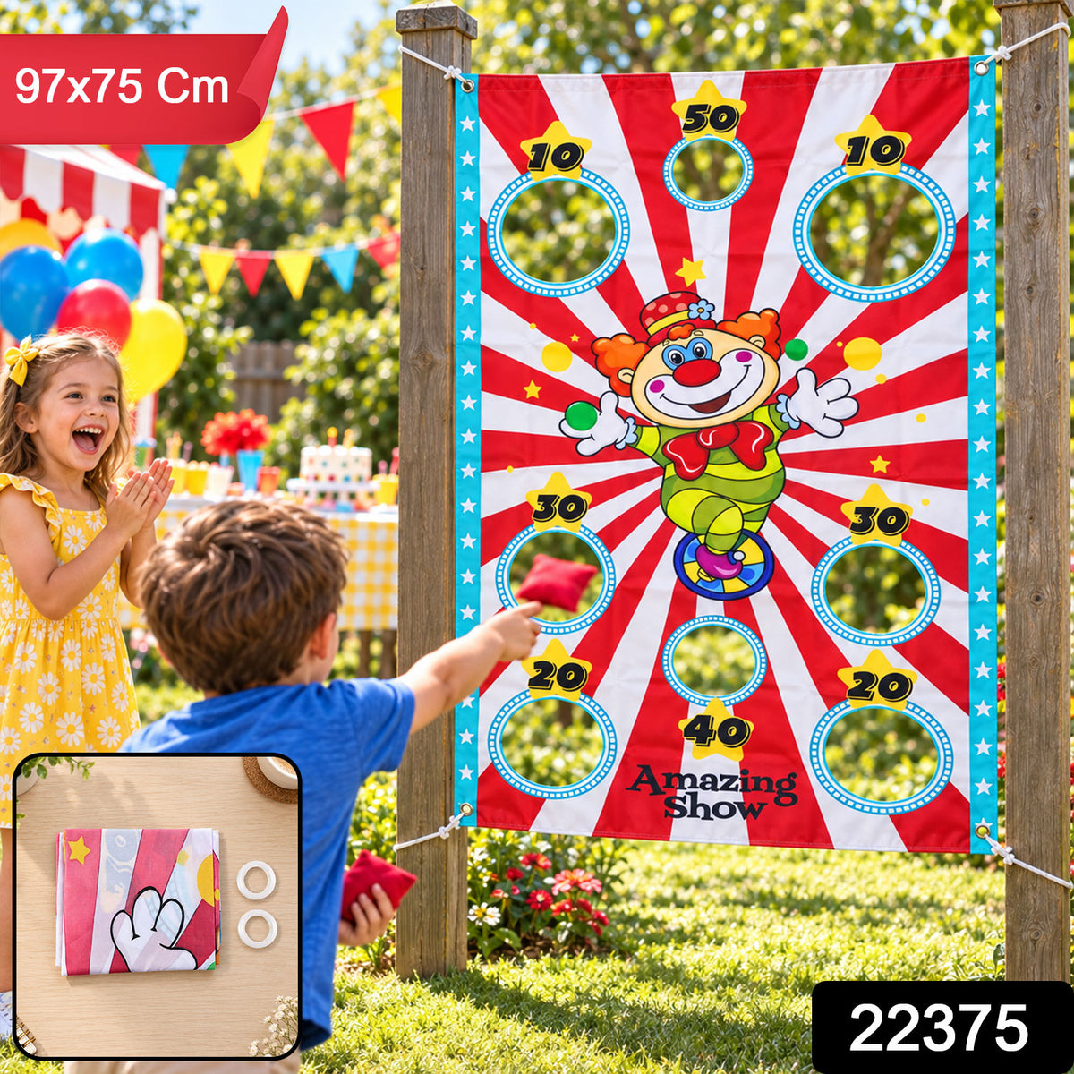Clown toss target banner with product code 22375