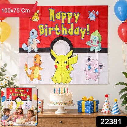 Birthday backdrop with product code 22381 and 100x75 Cm label