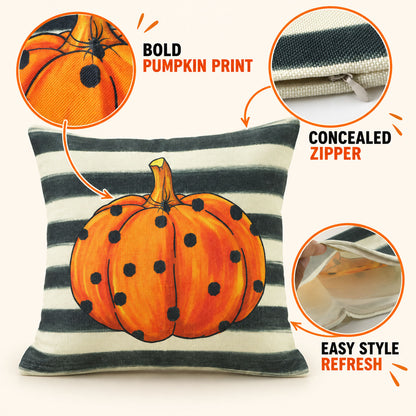Bold pumpkin print pillow cover with hidden zipper