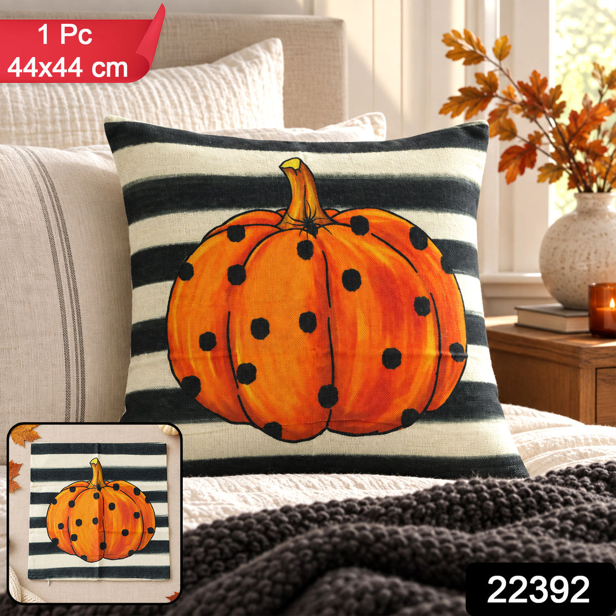 Pumpkin print pillow cover 1 Pc 44 x 44 cm SKU 22392