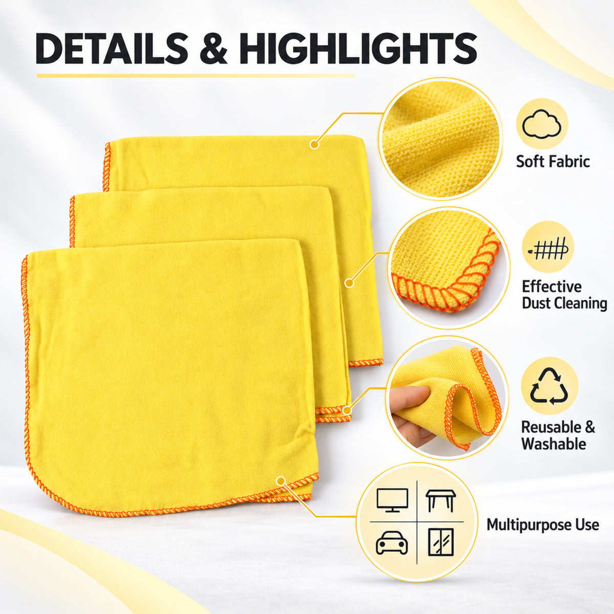 Cotton cleaning cloth features and stitched edges