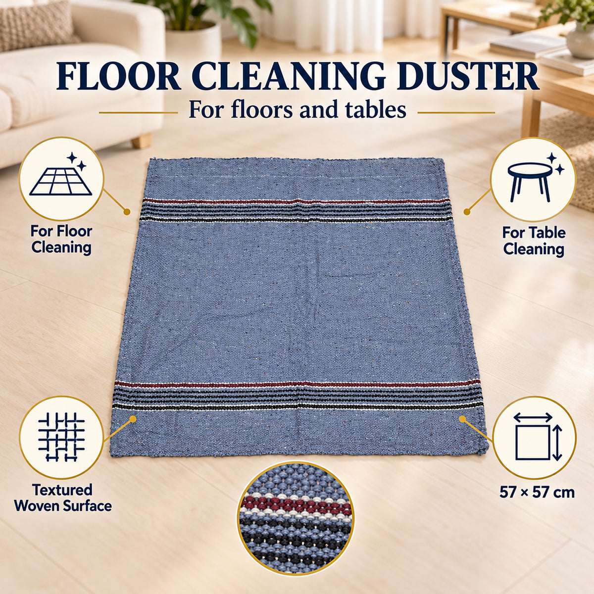 Textured woven floor cloth for floor and table cleaning
