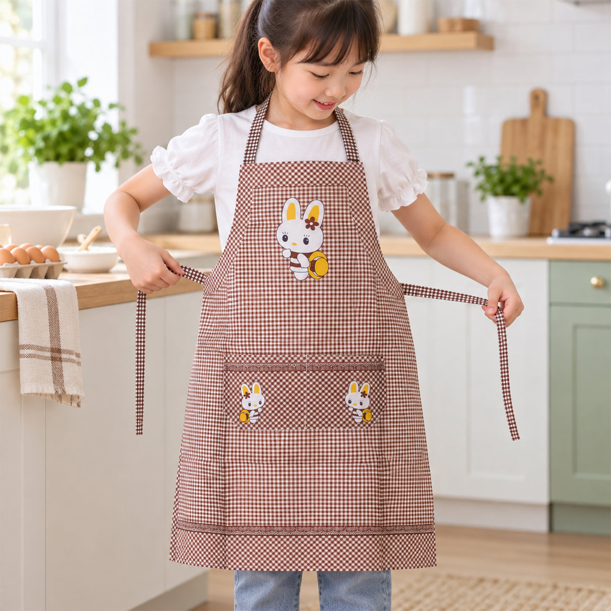 Kids kitchen apron adjustable waist ties
