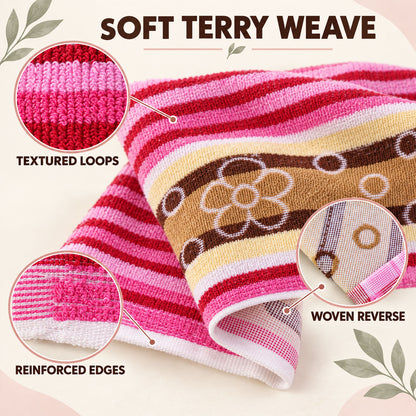 Soft terry weave textured loops and reinforced cloth edges