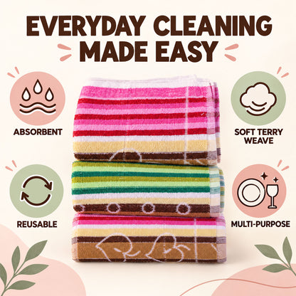 Absorbent multipurpose cleaning cloths with terry weave