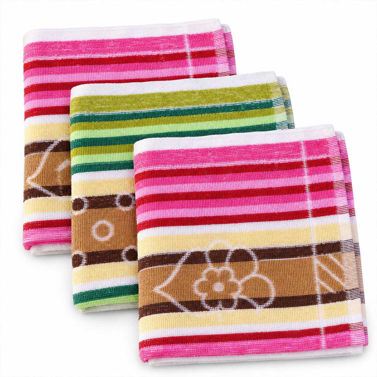 Three glass cleaning cloths on white background